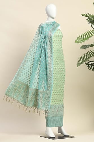 BIBA Women Green Cotton Unstitched Suit Set_FREE SIZE