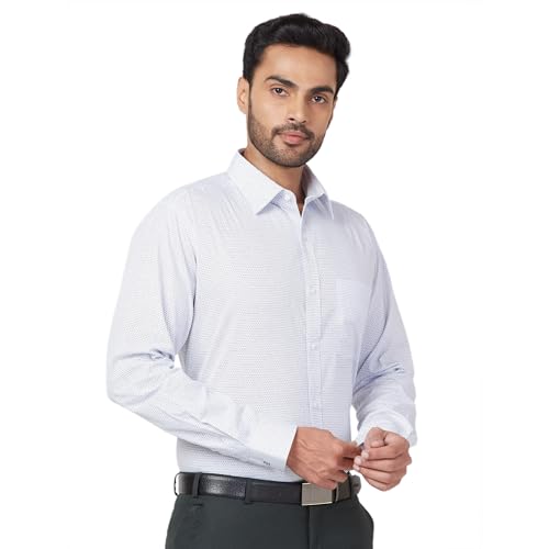 Raymond Men's Slim Fit Print Pattern Pure Cotton Semicutaway Collar Full Sleeve Formal Shirt (Size: 46)-RMSX12937-B4 Medium Blue