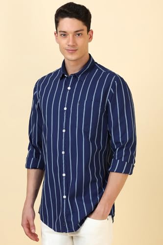 Allen Solly Men Navy Stripe Full Sleeves Casual Shirt