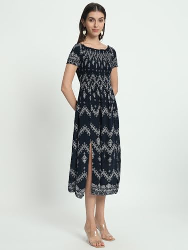 veldress21 Women Knee Length Dress Short Stylish Beachwear Casual Summer Dress Trendy Collage Regular,Office Collage Wear Multicolor for Girls (M) (L, Blue)