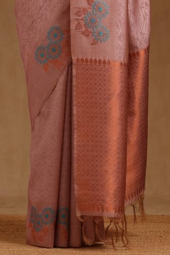 Soch Womens Onion Pink Tussar Zari Woven Design Saree
