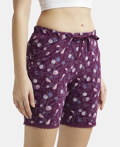 Jockey Shorts for Women with Side Pocket & Drawstring closure RX10_Purple Wine Assorted Prints_XXL