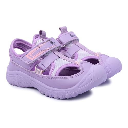 Myau Ryan Girls' Sandals, Mesh Breathable Summer Sandal with Hook & Loop Strap (Purple, UK Footwear Size System, Little Kid, Women, Numeric, Medium, 9)
