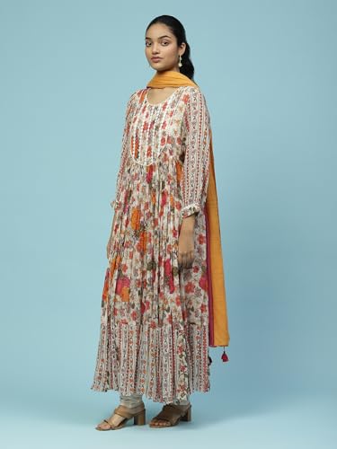 Aarke Ritu Kumar Ecru Floral Print Kurta With Churidar And Dupatta