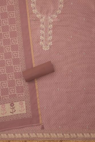 Soch Womens Onion Pink Linen Shimmer Chevron Print Unstitch Dress Material With Zari