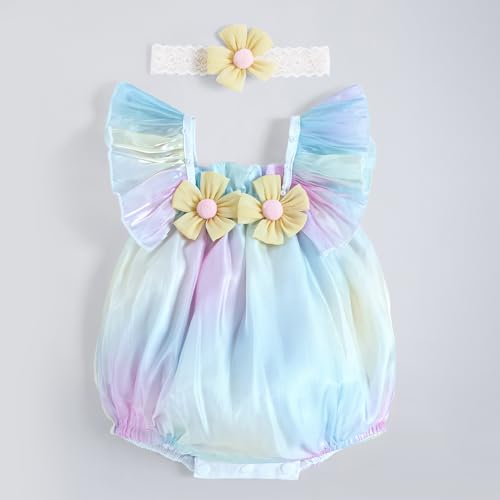 Hopscotch Girls Multi Short Sleeves Floral Applique Ruffled Onesie For Age (18-24 Months)
