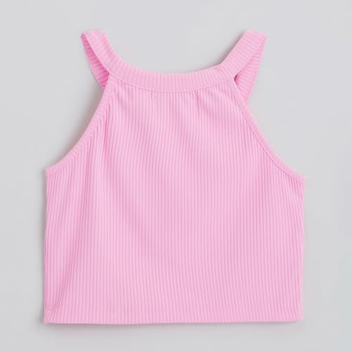 Hopscotch Girls Pink Sleeveless 2-Pc Cotton Halter Neck T-Shirt And Jeans For Ages(4-5 Years)