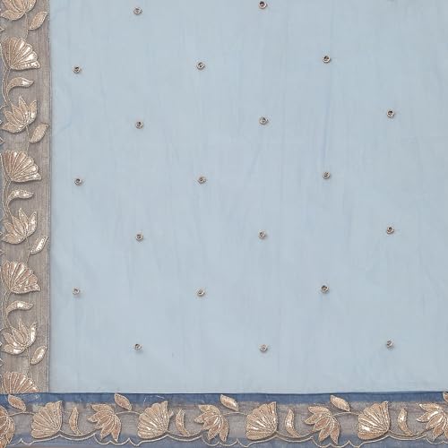 BIBA WOMEN YARNDYED ANARKALI SALWAR KURTA DUPATTA(SKDBANARASI8968_POWDER BLUE_34)