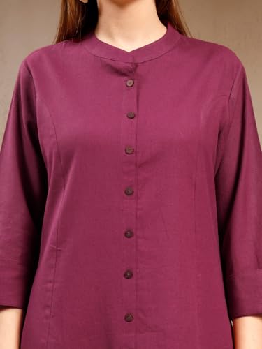 Pistaa's Women's Cotton Solid Readymade Salwar Suit Set (Wine, X-Large)