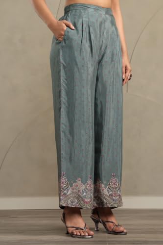 Soch Womens Teal Muslin Ethnic Motifs Printed Co-Ord Set With Beads