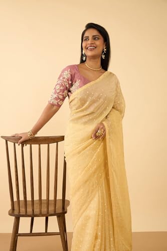 Taneira Women Beige Woven Viscose Tissue Saree with Unstitched Blouse Piece (SAPP01AA0589-Beige)