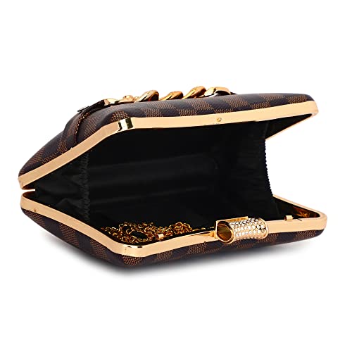 TOOBA Women's Beautiful Flower Box Clutch Bag | Detachable Chain Sling Strap| Ladies Purse Wallet, Brown
