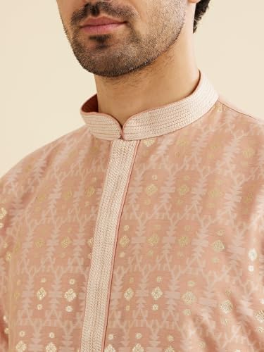 Manyavar Men's Chanderi Royal Foil Print Kurta Pyjama Set (Dusty Pink,XXXL)