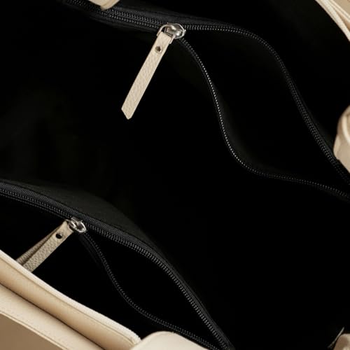 Theater Professor Aftermath Structured Cream Tote Bag for Women | Textured Faux Leather Shoulder Handbag with 3 Compartments & Zip Closure | Spacious Everyday Work Carryall