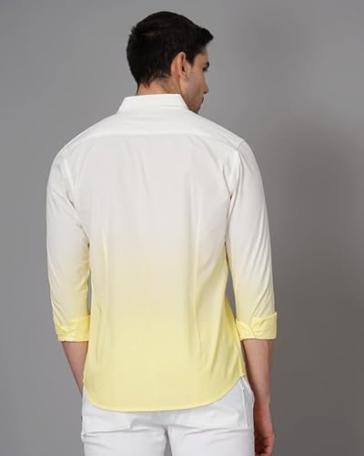 British Club Men's Ombre-Dyed Slim Fit Shirt | Button-Down Shirt for Men | Soft and Comfortable Cotton Fabric | Trendy Ombre Dye Effect | Long Sleeve Shirt | Ideal for Casual wear | Yellow S