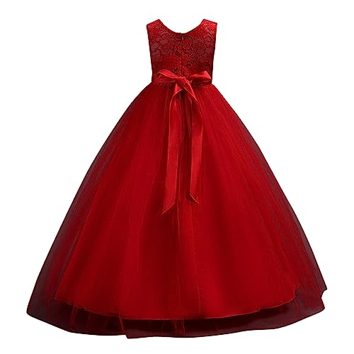 Hopscotch Girls Polyester and Viscose Sleeveless Applique Slim Fit Gown in Red Color For Ages 12-13 Years (XAC-4366227)