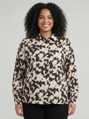 9 Impression Women's Leopard Print Polyester Casual Relax Fit Plus Size Shirt (Black & White; 4XL)