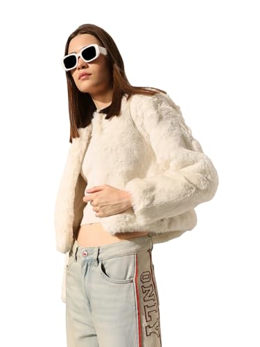 ONLY Women's Solid Regular Fit Cream Jacket