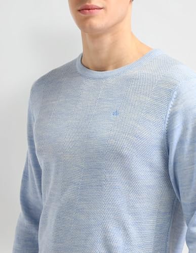 Arrow Mens Blue Self-Design Crew Neck Long SleeveCasual CottonRegular Fit Sweater (ARAISW4030_Blue_M)