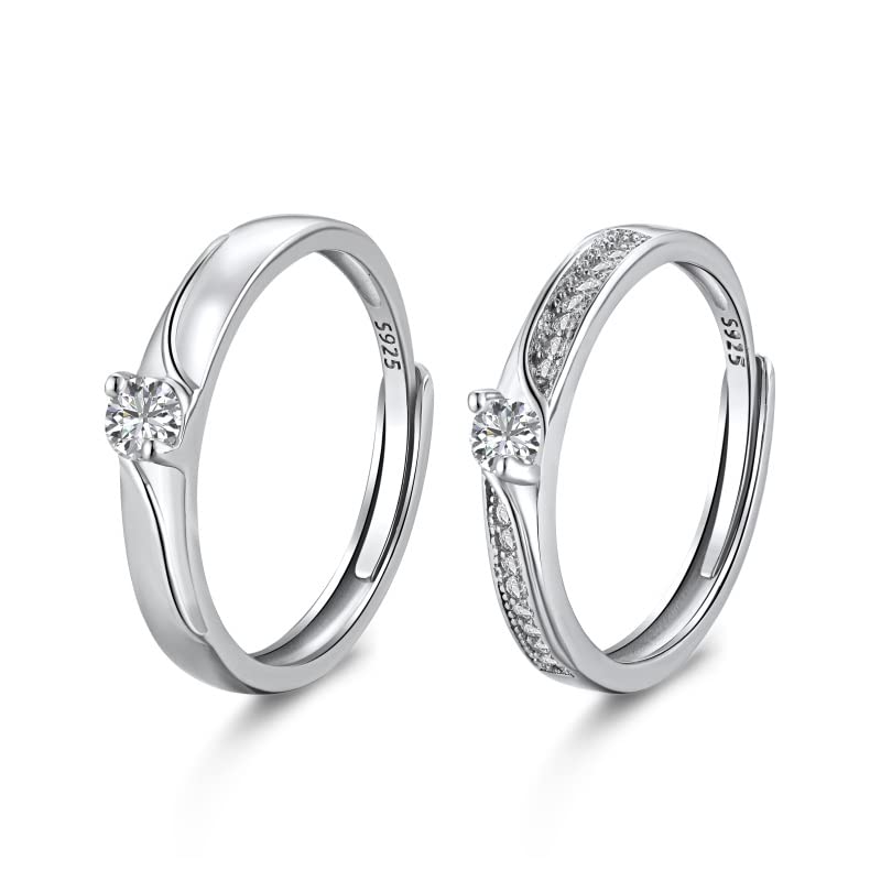PALMONAS Solitaire Band Couple Rings- 925 Silver | Gifts For Girlfriend | Gift For Women & Girls