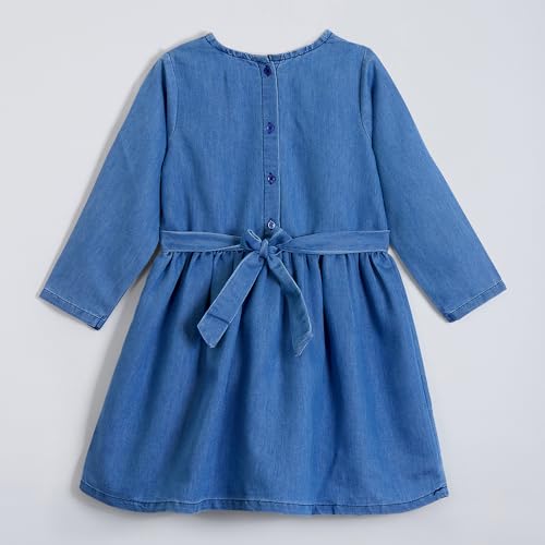 Hopscotch Girls Blue Full Sleeves Beads Embellished Dress with Bag for Age (3-4 Years)