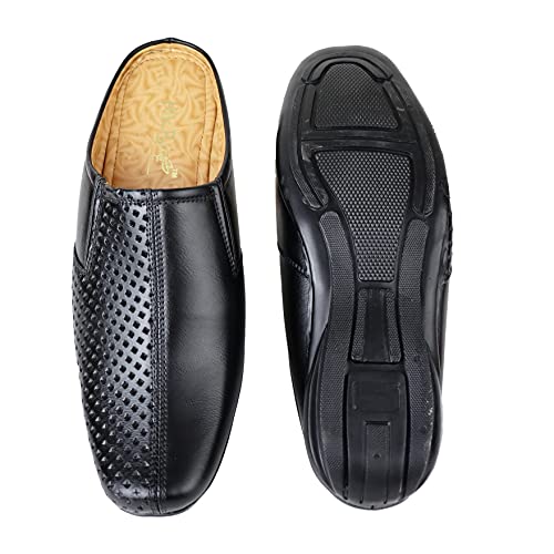 HIKBI Half Formal Shoes/Casual Half Shoes/Back Open for Men (Black, UK Footwear Size System, Adult, Men, Numeric, Medium, 10)