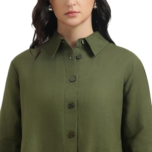 United Colors of Benetton Regular Fit Spread Collar Solid Shirt (Size : XS) - 26P5BML5QB75GOL2 Olive