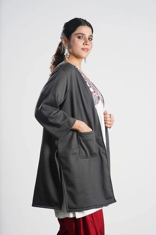 LetsDressUp Longline Shrug for Women | XS to 8XL | Plus Size | Woolen Grey Shrug