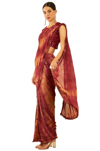Soch Women's Machine Weave Spandex Saree (SREVRTW106875D_Maroon)