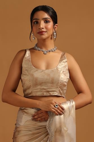 Soch Womens Beige Satin Abstract Saree