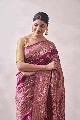 MOHEY Saree for Women, All Over Boota, Bordered Saree with Blouse Piece, Weave Art Silk Sari (Wine)