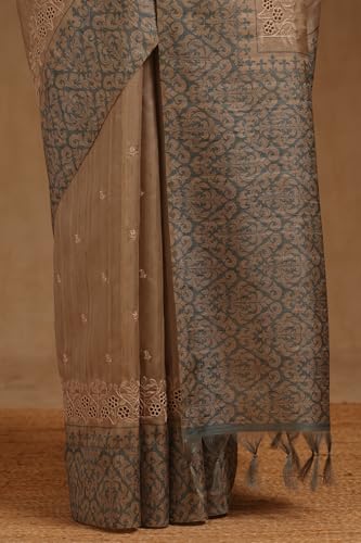 Soch Womens Beige Tussar Embroidered Saree With Thread Work
