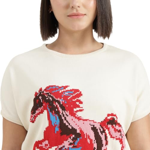 United Colors of Benetton Round Neck Self Design Sweater (Size : 2XL) - 26P1594E109BG0R2 Cream
