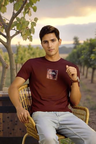 Louis Philippe Men Maroon Graphic Print Crew Neck T-Shirt