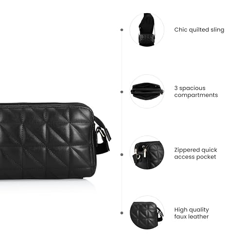 Fastrack Quilted Sling Bag for Women, Girls and Ladies | 3 Spacious Compartments with Quick Zipper Access Pockets