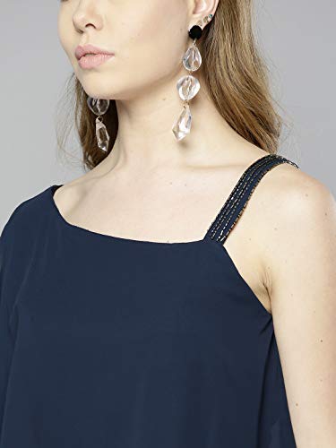 Marie Claire Women's Synthetic one-Shoulder Maxi Dress (MC1030B_Navy Blue_M)