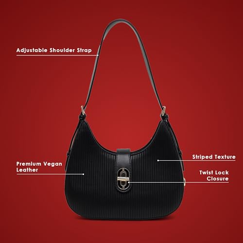 Akiki London Women's Greenwich Flap Small Hobo Handbag|Twist Lock Closure|Spacious compartment|Adjustable shoulder strap|Premium textured fabric|Gift for Women