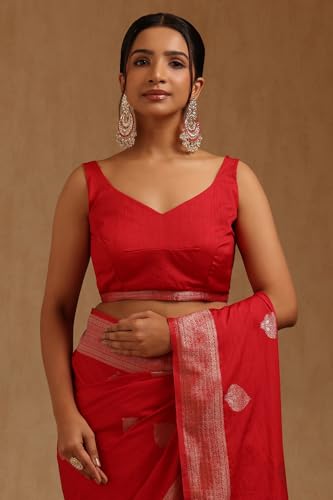Soch Womens Red Viscose Silk Ethnic Motifs Zari Woven Saree