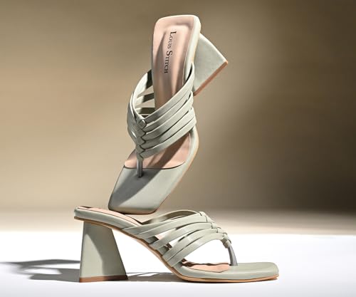 LOUIS STITCH Women's Fashion Green Slip-On Block Heel Sandals | Weaved T-Strap Stylish Heel Sandal for Ladies | LSOF-LDBH-WESTGR| (UK-7)