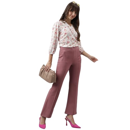 Latin Quarters Women Solid Pink Full Length Stretchable Trouser_L