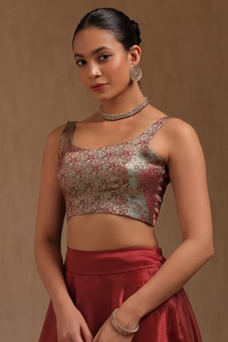 Soch Womens Teal Tissue Zari Woven Padded Blouse with Zari Woven