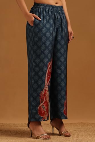 Soch Womens Blue Muslin Ethnic Motifs Co-Ords Set With Sequins