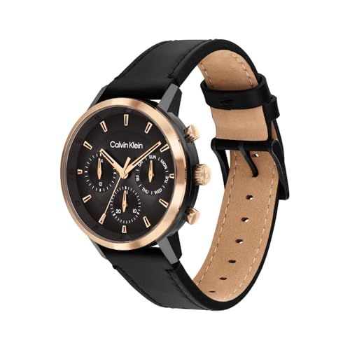 Calvin Klein Gauge Qtz Multifunction Black Round Dial Men's Watch|Leather Material|Multi Color Band - 25200499