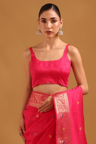 Soch Womens Fuchsia Tussar Zari Woven Bird Motifs Saree
