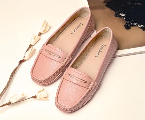 LOUIS STITCH Women’s Premium Pink Slip-On Loafers | Elegant Solid Slip-On Comfort Shoes for Casual and Formal Wear | Slip-On Loafer Shoes for Women | LSLD-BLR-HS01-PK | UK-7