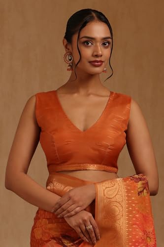 Soch Womens Orange Dola Silk Floral Zari Woven Saree