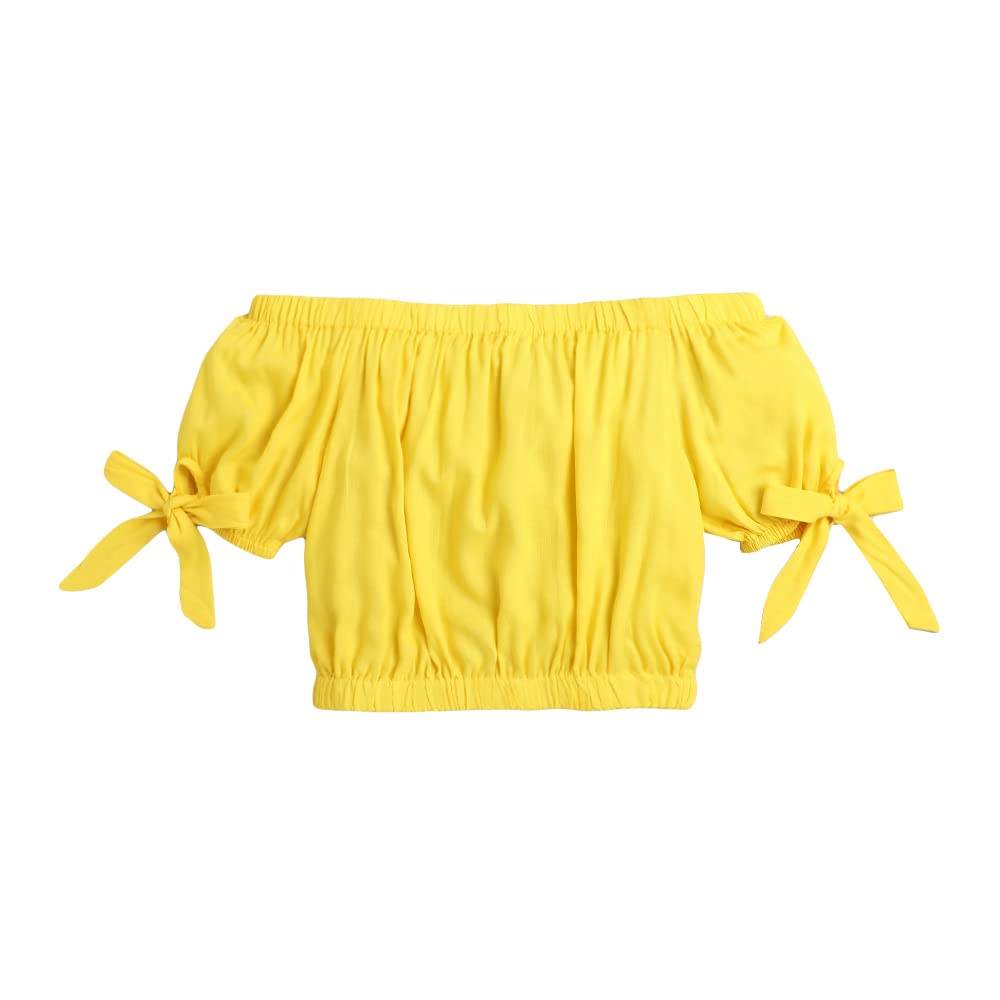 Hopscotch Cotton Girls Floral Print Top Pant Set In Yellow Color For Ages 7-8 Years