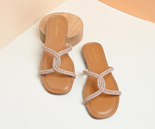 LOUIS STITCH Women's Fashion Flat Peach Pink Slip-On Sandals | Open Toe Cross Strap Flat Slipper for Ladies | LSOF-LDSL-CRCSSUL| (UK-3)