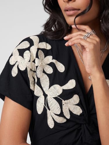 Max Women Embroidered Twisted Ethnic Dress (Black_S)