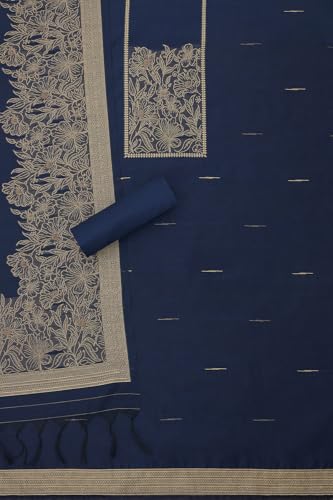 Soch Womens Navy Blue Chanderi Woven Design Unstitched Dress Material